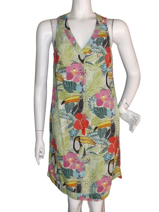 Tommy Bahama Dresses & Skirts - TOMMY BAHAMA Silk Dress, S, V-neck, Short, Pockets, Bold Color Toucan Floral
